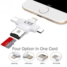 Luxury Micro SD Card Reader (4 in 1)with 8 Pin/USB-C/Micro USB -Black UK Seller