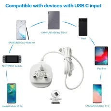Type C 2 AMP 3 Pin Wall Plug 5V Fast Smartphones Tablet USB-C Charger -UK