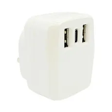 Fast Charging 3 Pin Mains Wall Plug Adapter 3.1A Dual USB Port + PD 18 Watt UK