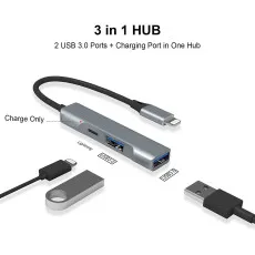 3 In 1 USB OTG Hub Adapter 3.0 Port Fast Charging Hub For iPhone iPad MacBook UK