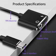 2 In1 Usb Type C Adapter To 3 5 Jack Headphone Charging Splitter Audio Aux Cable UK