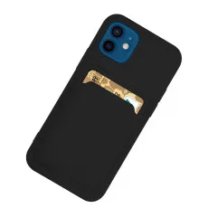 Case For iPhone 12 With Silicone Card Holder Black
