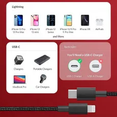 SwiftCharge USB Type C to iPhone Fast Charging & Data Sync Short Cable MFi Certified UK