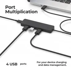 Type-C to 4-Port USB 3.0 Hub OTG Adapter Cable for Mac, PC, Laptop, and Phone