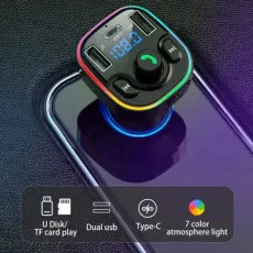 Bluetooth 5.0 Car Charger with FM Transmitter, MP3 Player, Dual USB + Type C | Free Shipping UK