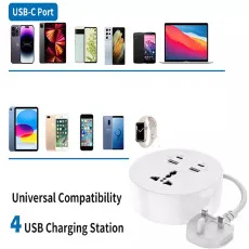 White 4 USB ports extension cord
