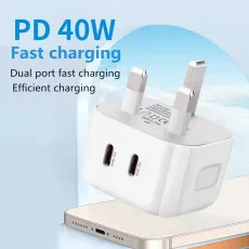 20W USB-C PD Super Fast Charger Dual USB Type-C 40W Power Adapter for Phones & Tablets | UK