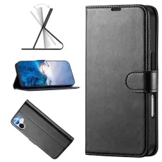 Magnetic Clasp Black Wallet Case For iPhone 16 Plus