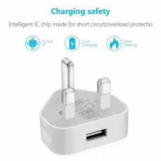 High Speed 3 Pin Mains Wall Plug Charger for iPhone/Android White