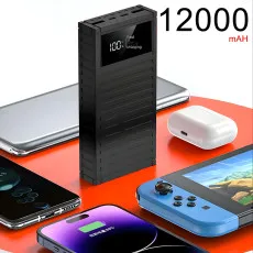 Portable Power Bank 12000mAh with Dual USB Ports & LCD Display
