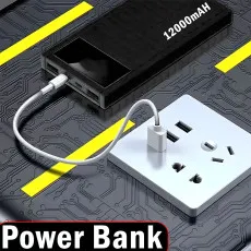 Portable Power Bank 12000mAh with Dual USB Ports & LCD Display