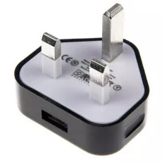 3Pin Mains Wall Charger Adapter with USB-A Port Compatible with Universal Black