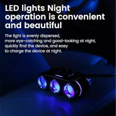 12V 3-Way Car Power Socket & USB Charger Adapter - Multi-Device Charging for Cars