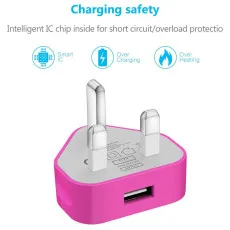 Portable Pink Triangle 3-Pin USB Wall Plug Charger Adapter