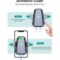 360 Car Holder - Universal Wireless Phone Charger Car Mount Clamping Automatic UK