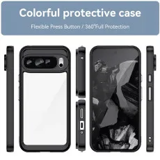 Clear Shockproof Hard Case for Google Pixel 9 - Ultra Slim Protective Phone Cover (Black)