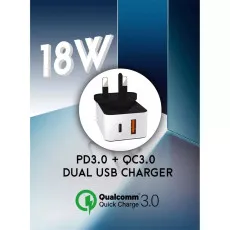 18W PD Fast Charger USB-C & USB-A QC 3.0 for Samsung, iPhone