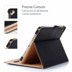 iPad 9th Gen (2021) 10.2 Inch Premium Leather Case – Slim Black Stand Flip Cover