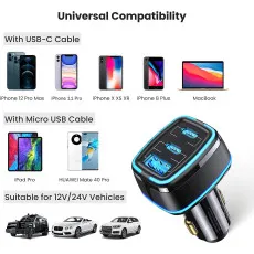 USB C Car Charger 3 Port Cigarette Lighter Adapter Super Fast 18W Charging