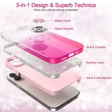 Stylish Glitter Ring Phone Case for iPhone 16 Pro Max with Clear Tempered Glass - Slim Fit & Shockproof UK