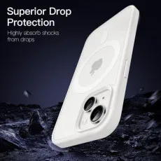 MagSafe-Compatible Magnetic Case for iPhone 14 | Translucent Matte Back Slim Shockproof Phone Cover (White)
