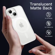 MagSafe-Compatible Magnetic Case for iPhone 14 | Translucent Matte Back Slim Shockproof Phone Cover (White)