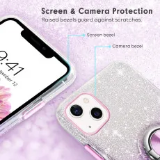 iPhone 16 Purple Glitter Case with Ring Holder | Loadbasket UK