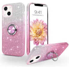 Pink Glitter Ring Case for iPhone 16 | Soft TPU & Kickstand | Free Shipping | UK