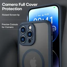 Military Grade Slim iPhone 14 Pro Case with Magnetic Guard MagSafe Compatible Navy Blue Protective Translucent Phone Case