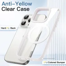 Sleek White MagSafe iPhone 15 Pro Case - 10FT Military-Grade Protection, Anti-Fingerprint & Anti-Yellowing