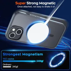 Magnetic iPhone 15 Case, MagSafe Compatible, Military Grade Drop Protection, Slim Shockproof Matte Cover – Black, Anti-Scratch