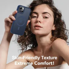 Magnetic iPhone 15 Plus Case Magsafe Shockproof, Slim Transparent Protection - Navy Blue