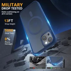 Magnetic iPhone 15 Plus Case Magsafe Shockproof, Slim Transparent Protection - Navy Blue