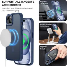 Magnetic iPhone 15 Plus Case Magsafe Shockproof, Slim Transparent Protection - Navy Blue