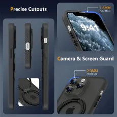 iPhone 11 Pro Case MagSafe Compatible, 360° Magnetic Ring Holder, Military-Grade Shockproof Slim Matte Black Cover