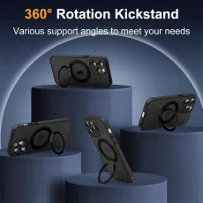 iPhone 11 Pro Case MagSafe Compatible, 360° Magnetic Ring Holder, Military-Grade Shockproof Slim Matte Black Cover