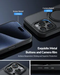 MagSafe iPhone 12 Pro Case with 360° Ring, Shockproof Black | Wireless Charging Compatible