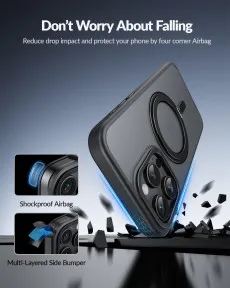 MagSafe iPhone 12 Pro Case with 360° Ring, Shockproof Black | Wireless Charging Compatible