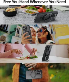 MagSafe iPhone 12 Pro Case with 360° Ring, Shockproof Black | Wireless Charging Compatible