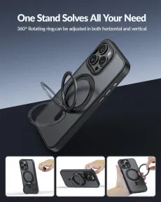 MagSafe iPhone 12 Pro Case with 360° Ring, Shockproof Black | Wireless Charging Compatible