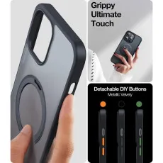 iPhone 12 Pro Max Case, 360° Rotatable Ring Stand, MagSafe Compatible, Shockproof, Slim Translucent Back - Black