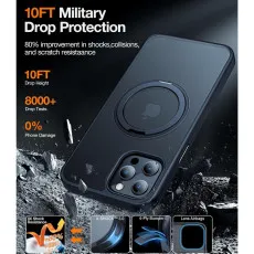 iPhone 12 Pro Max Case, 360° Rotatable Ring Stand, MagSafe Compatible, Shockproof, Slim Translucent Back - Black