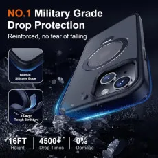 iPhone 13 Case with MagSafe Compatibility, 360° Rotatable Stand, Shockproof Silicone Frame - Black