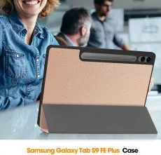 Multi-angle viewing with foldable book stand on Samsung Galaxy Tab S7 FE case