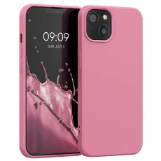 Stylish pink liquid silicone case for iPhone 13, providing shockproof protection.