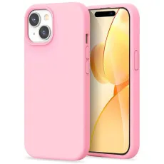 Soft pink TPU silicone case for iPhone 15 Plus with slim design.