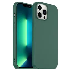 Close-up view of the dark green TPU silicone case on iPhone 14 Pro Max.