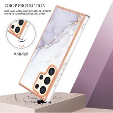 Rear view showcasing the stylish white marble design of the case