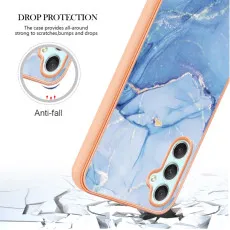 Samsung Galaxy S25 Plus inside a stylish blue marble case with Drop Protection