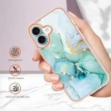 Slim Shockproof iPhone 16 Case, TPU Silicone Bumper, Flexible Marble Green Protective Cover for Men & Women